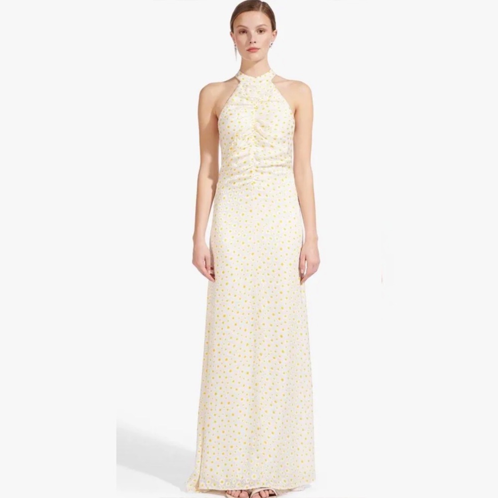 New STAUD Coastal Daisy Ruched Halter Maxi Dress in Yellow